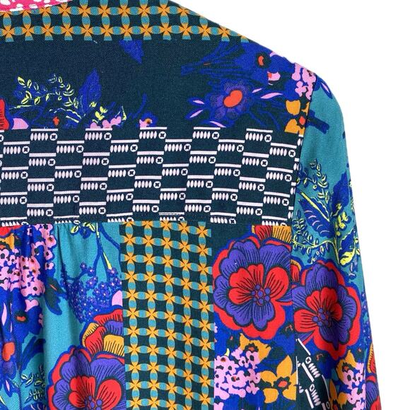 MAEVE ANTHROPOLOGIE Paz Mixed Print Button Up Shirt Blouse SZ S Patchwork Artsy - Picture 5 of 12
